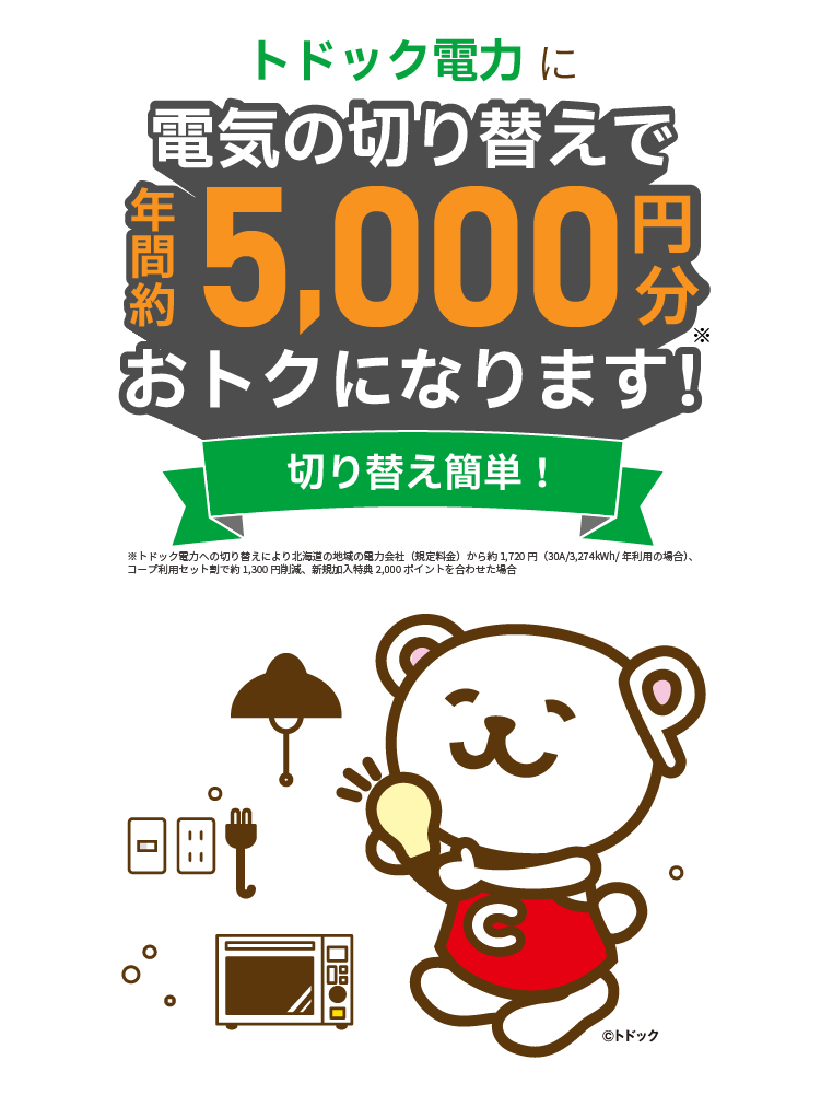トドック電力 電気切り替えでおトク
