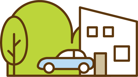 住宅と車と木